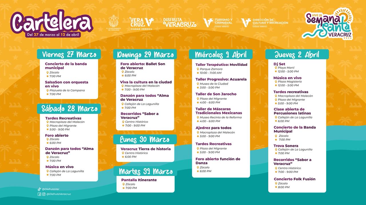 El Ayuntamiento de Veracruz invita a disfrutar de la cartelera recreativa........