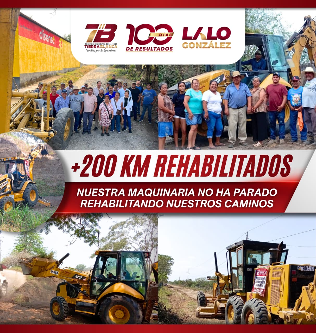 Lalo González rehabilita más de 200 kilómetros de caminos en sus primeros 100 días.